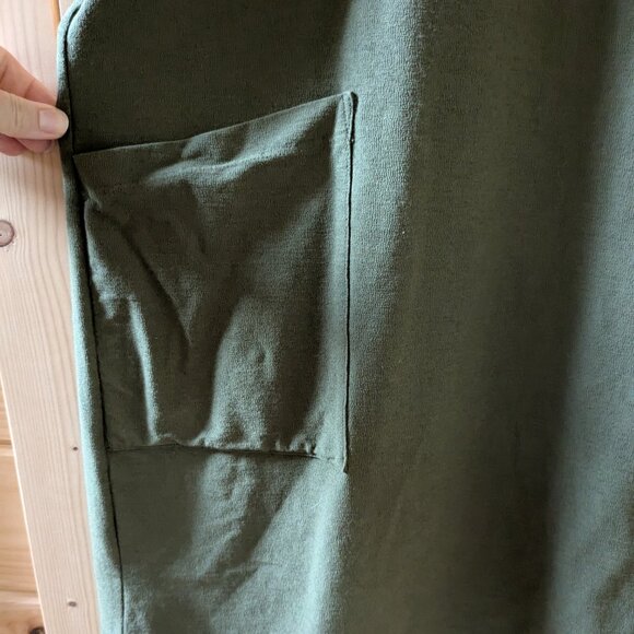 Eileen Fisher Olive Green Viscose Boxy Short Sleeve Dress Large Lagenlook Pocket - Picture 3 of 11